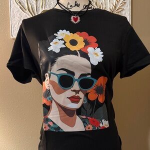 Stylish Black Graphic Women's Top with necklace